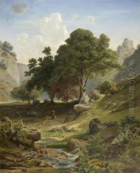Mountain Landscape With A Ruin In The Background - view 1