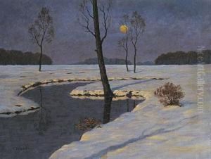 Mond Uber Winterlicher Landschaft