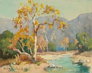 Stream By A Tree With San Gabriel Mountains Beyond by Marion Kavanaugh Wachtel