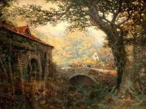 Figure With Cattle Crossing A Stone
Bridge With A Watermill by William Joseph Wadham