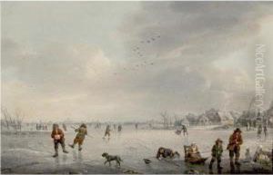 Skaters On A Frozen River by Marten J. Waefelaers