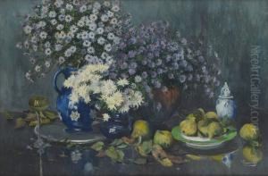 Vases Fleuris Et Poires by Victor Wagemaekers
