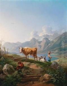 Weideidyll Im Alpenland by Max Joseph Wagenbauer