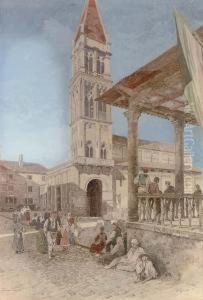 A Bustling Square In Trau, Near Split by Adolf Wagner