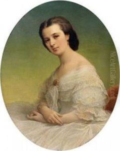 Portrait De Jeune Femme En Robe De Dentelle Blanche by Albert Wagner