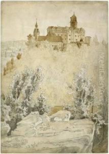 Sachsische Landschaft Mit Einer Burg, Verso: Landschaft, Im Hintergrund Eine Burg