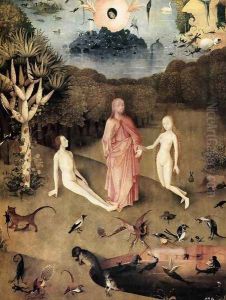 Triptych of Garden of Earthly Delights (left wing) (detail 1) c. 1500 by Hieronymous Bosch