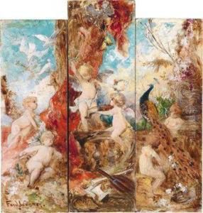 Bacchanalia With Putti by Ferdinand Ii Wagner