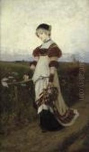 Edles Fraulein Mit Rosenkorb Auf Dem Kirchgang by Ferdinand Ii Wagner