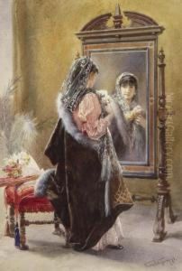 Dame Vor Dem Spiegel by Ferdinand Ii Wagner