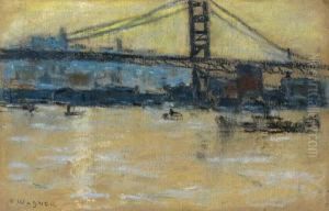 Bridge On The East River, New York by Frederick R. Wagner