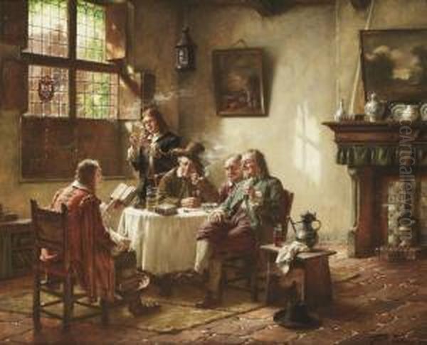 A Merry Company, Smoking And Drinking In A Sunlit Interior - view 1