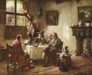 A Merry Company, Smoking And Drinking In A Sunlit Interior