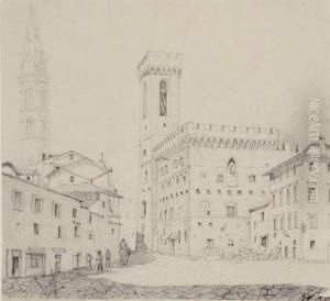 Palast Des Bargello Und Turm Der Badia Zu Florenz. 1836 by Georg Wagner