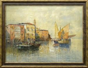 Boats On Channel In Venice by Hans Wagner