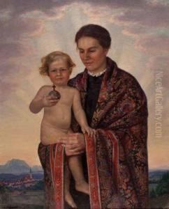 Maria Mit Dem Jesusknaben, Die Weltkugel Haltend, Im Hintergrund Blick Auf Schwanenstadt?