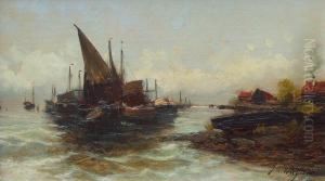 Kustenlandschaft Mit Booten by Hans Johann Wagner