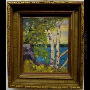 Lake Through Birch Trees by Herbert William Wagner