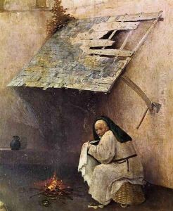St Peter with the Donor (left wing) (detail) c. 1510 by Hieronymous Bosch