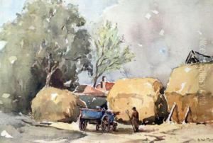 Haystacks With A Figure In Theforeground