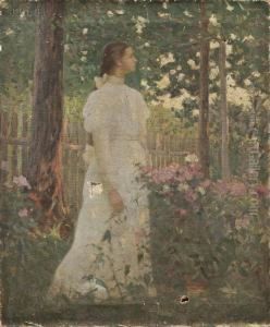 Woman In White In A Garden by Jacob Wagner