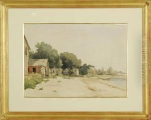 Coastal Inlet With Boathouses by Jacob Wagner
