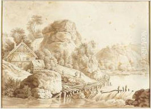Landscape With A Cottage By A Small Waterfall - view 1