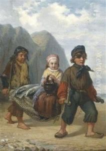 Fisher Children Returning Home With A Richcatch by Julius Wagner