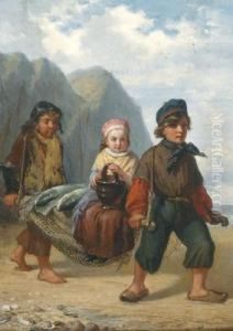 Fischerkinder Am Heimweg Mitreicher Beute by Julius Wagner
