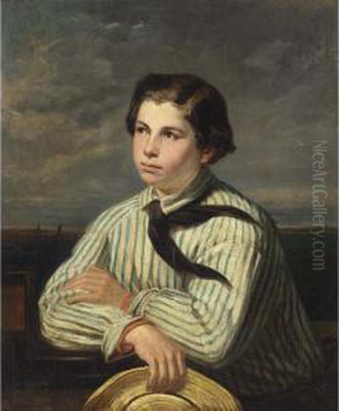 Portrait Of A Boy Holding A Hat - view 1