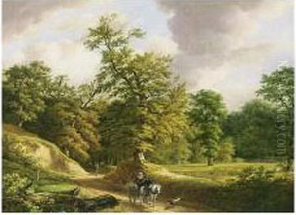 A Wooded Landscape With A Couple On A Horse-cart - view 1