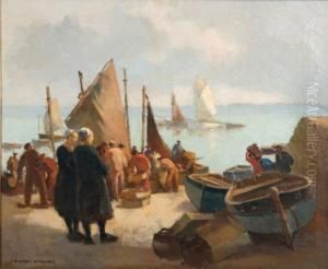 L'arrivee Des Pecheurs Dans Un Petit Port Breton by Pierre Wagner