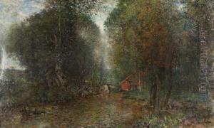 River Going Through A Forest by Alfred Wahlberg