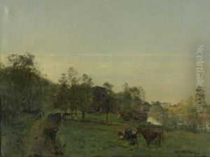 Sommarlandskap Med Kor by Alfred Wahlberg