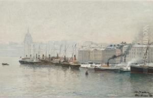 Winter Scene From Skeppsbron, Stockholm by Alfred Wahlberg