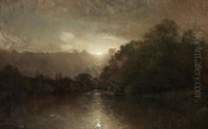 Moonlit River Landscape by Alfred Wahlberg