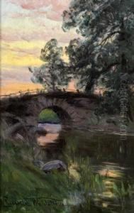 Vattendrag Med Stenbro, Afton by Charlotte Wahlstrom