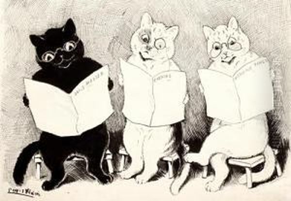 Three Cats Reading The Daily Papers - view 1