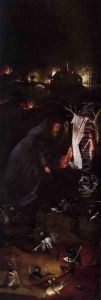 Hermit Saints Triptych (left panel) by Hieronymous Bosch
