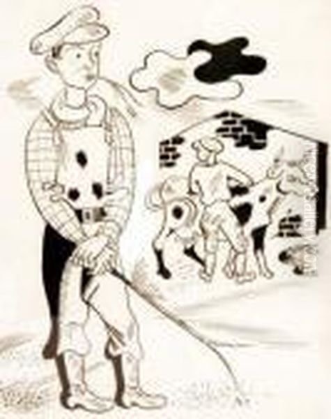Farmer And Farm Hand With Cow To A Yard - view 1