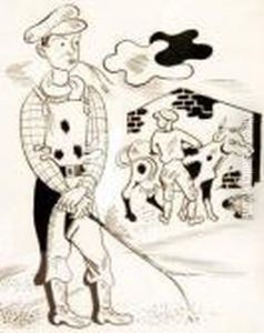 Farmer And Farm Hand With Cow To A Yard by Albert Wainwright