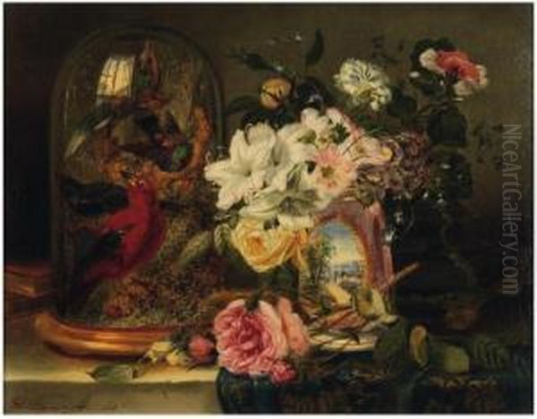 Nature Morte Au Globe Et Fleurs Toile. - view 1