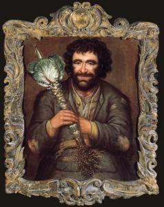 A Gardener Holding A Cabbage With A Candle