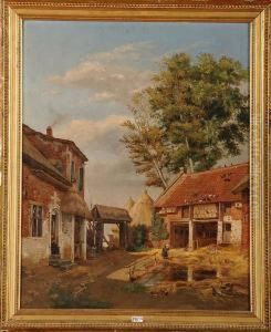 "cour De Ferme Animee" by Gustave Walckiers