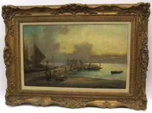 Early Morning Harbour Scene, And Fisherfolk On The Shore