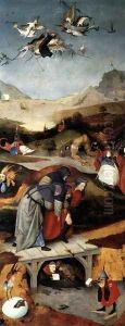 Triptych of Temptation of St Anthony (left wing) by Hieronymous Bosch