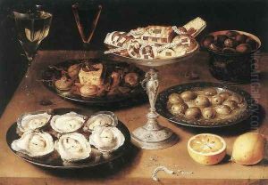 Still-Life with Oysters and Pastries 1610 by Osias, the Elder Beert