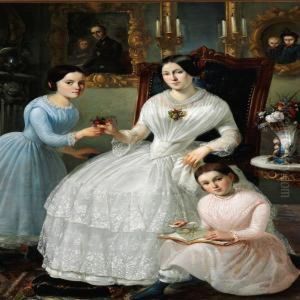 Interior With A Mother And Her Two Girls by Ferdinand Georg Waldmuller