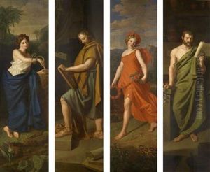 Four Paintings Which Served As Shop Signs For The Pharmacy "zum Goldenen Lowen" In Vienna""""s Josefstadt by Ferdinand Georg Waldmuller