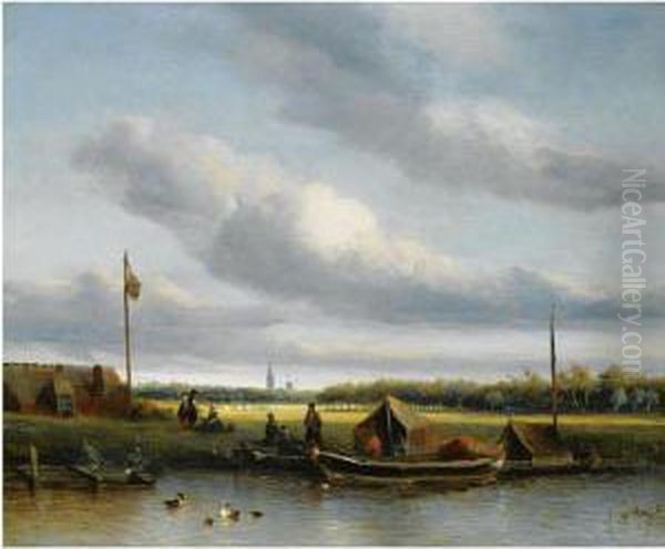 Figures By A Boat In A Summer Landscape - view 1